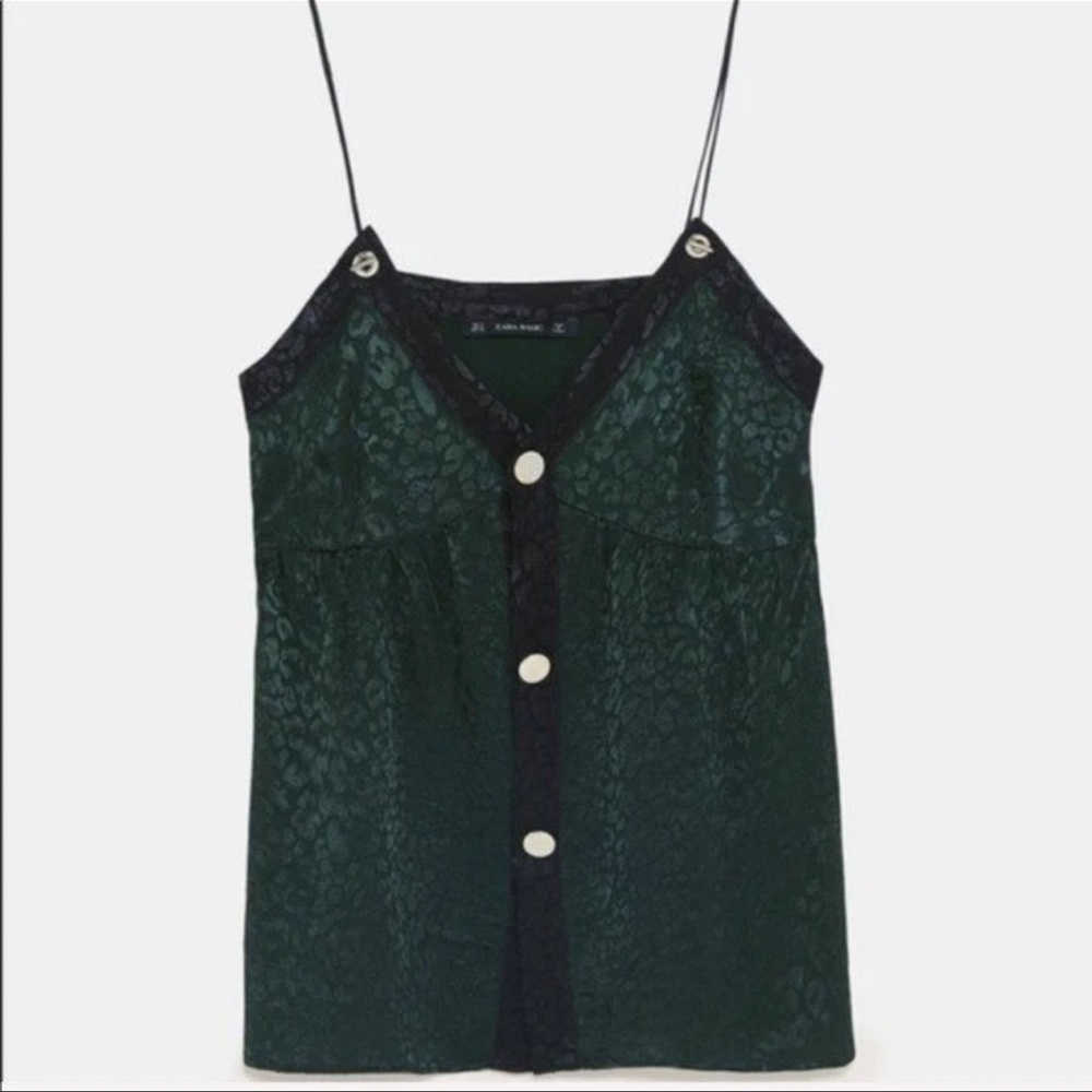 Zara Basic Dark Green Lace Top - image 3